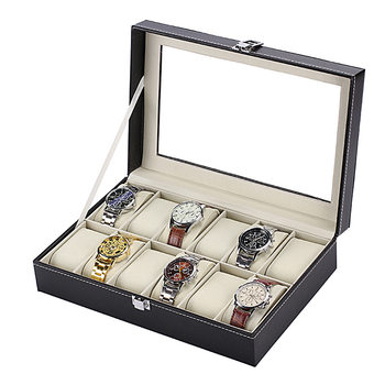 12-Slot Watch Box Watch Storage Box Pu Leather Transparent Window Storage Display Box Manufacturer In-Stock Jewelry Box