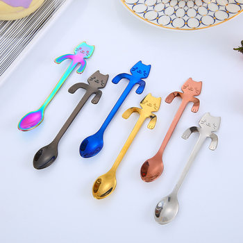 Amazon 304 Stainless Steel Cat Spoon Creative Cartoon Cat Spoon Mixing Spoon Hanging Coffee Spoon Hanging Cup Small Spoon