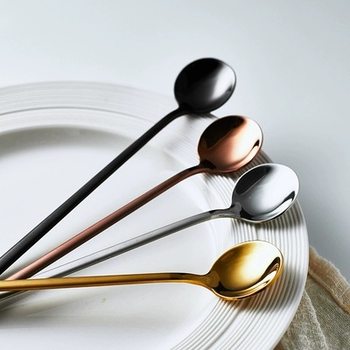 Xingba Stainless Steel Small Round Spoon Long Handle Spoon Korean Dessert Coffee Mixing Spoon Mini Spoon Round Head Small Spoon