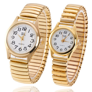 Middle-aged and elderly watch men's large digital plate Women's Watch steel belt spring elastic band old watch activity gift quartz watch men