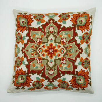 Home European-Style Metal Thread Embroidery Throw Pillow Sofa Viscose Linen Square Pillow Cushion Cover Wholesale Plant Floral Nordic