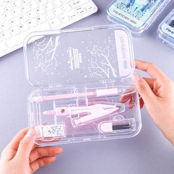 South Korea small fresh compasses ruler suit automatic pencil compasses drawing ruler protractor combination stationery suit