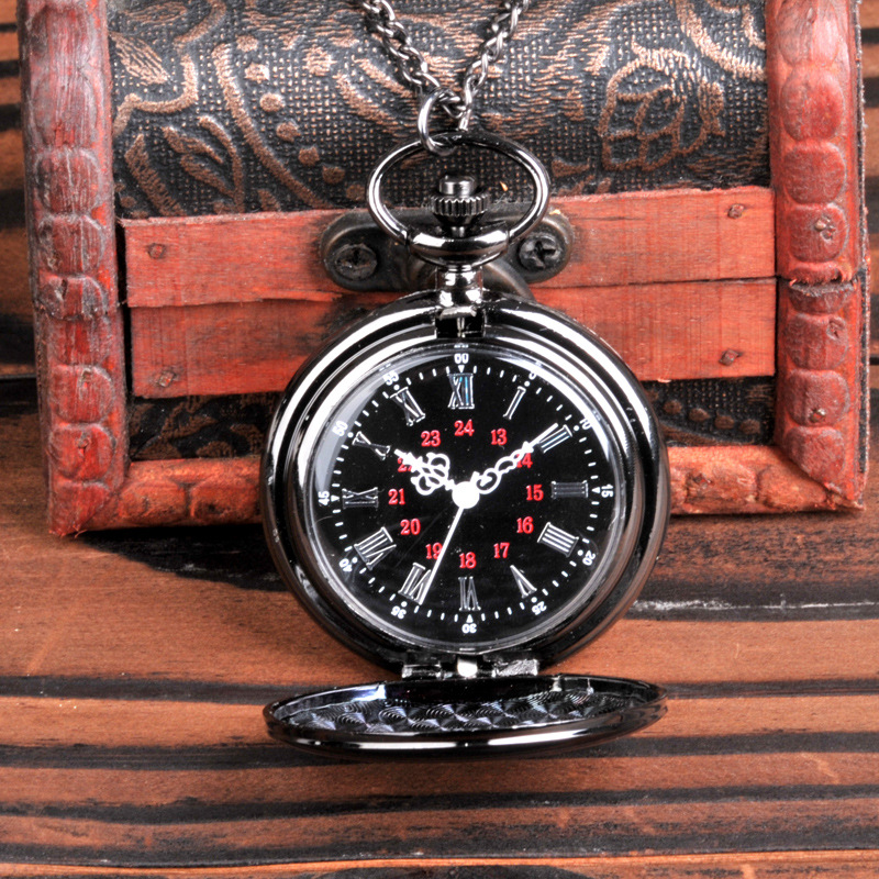 Large Two-sided Light Roman Black Surface Pocket Watch Retro Bright Two-sided Light Pocket Watch Engraving Laser Pocket Watch 3019