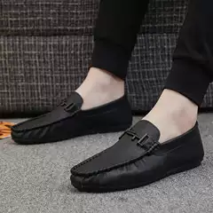 Spring New Men's Beanie Shoes, Stripesd Soft Leather, Lightweight Lazy Shoes, Fashionable and Versatile Casual Shoes, Trendy Men's Shoes