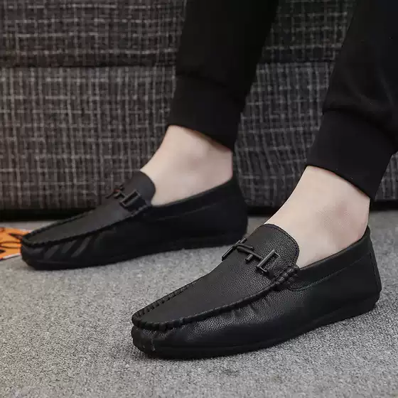 Spring New Men's Beanie Shoes, Stripesd Soft Leather, Lightweight Lazy Shoes, Fashionable and Versatile Casual Shoes, Trendy Men's Shoes