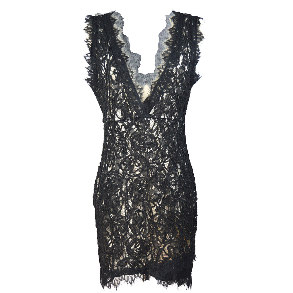 Lace Crochet Sleeveless V Neck Bodycon Dress Elegant Sexy Comfortable Perfect for Parties and Night Out Wholesale