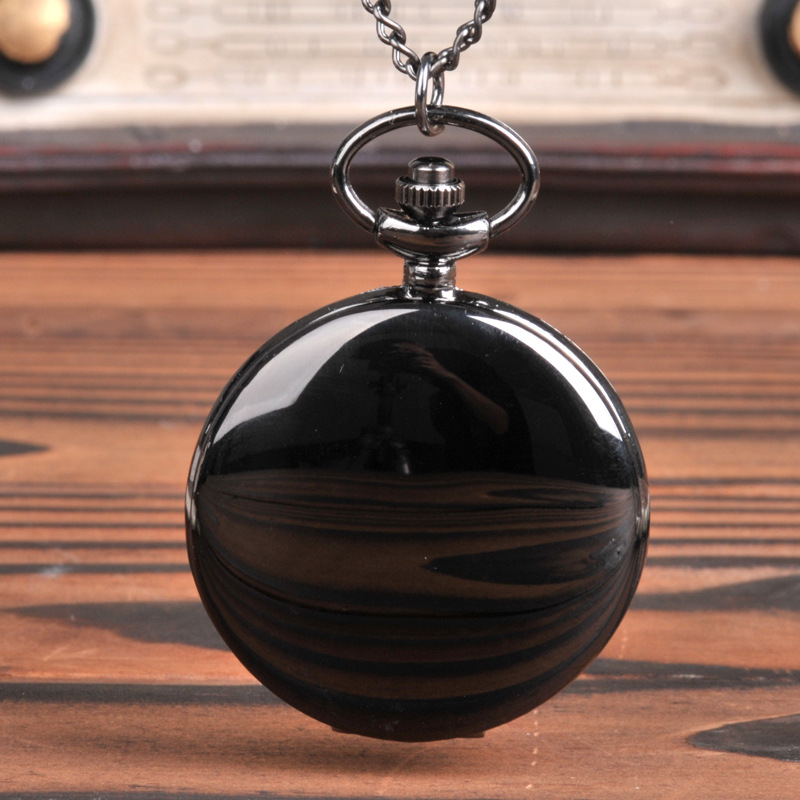Large Two-sided Light Roman Black Surface Pocket Watch Retro Bright Two-sided Light Pocket Watch Engraving Laser Pocket Watch 3019