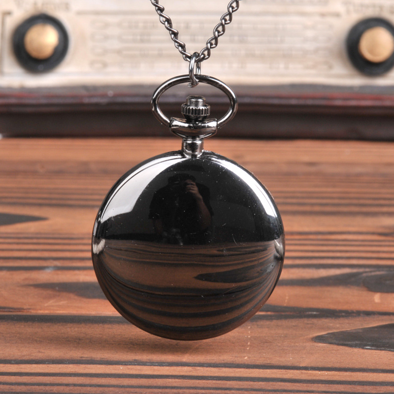 Large Two-sided Light Roman Black Surface Pocket Watch Retro Bright Two-sided Light Pocket Watch Engraving Laser Pocket Watch 3019