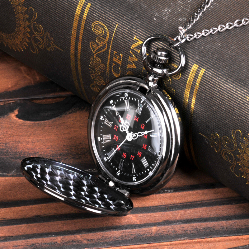Large Two-sided Light Roman Black Surface Pocket Watch Retro Bright Two-sided Light Pocket Watch Engraving Laser Pocket Watch 3019