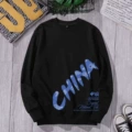 Sweatshirt black chinese blue letters