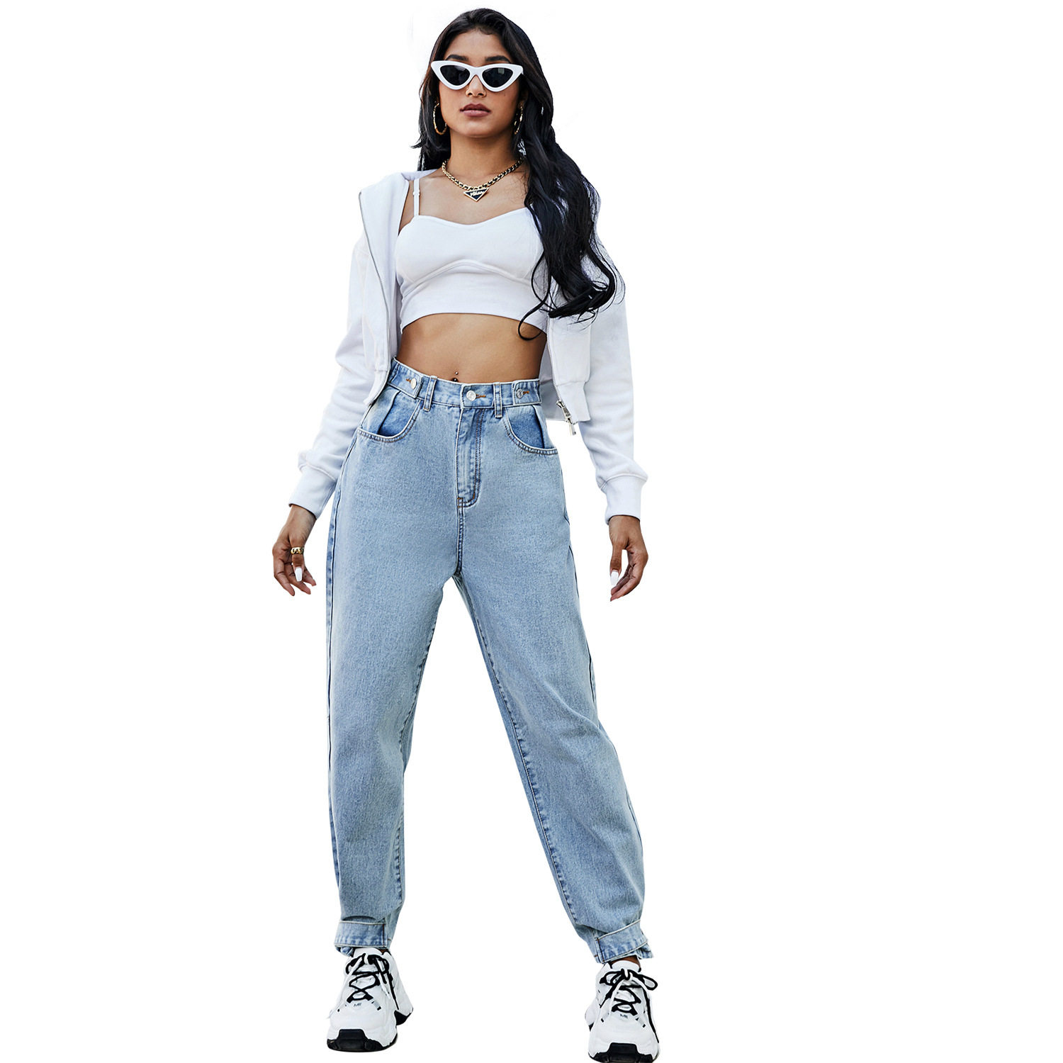High Waisted Wide Leg Jeans Loose Fit Slimming Design Denim Fabric Casual Wear for Women Wholesale Available