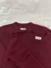 Majia Four Corners 21Aw Wine Red Cotton Knit Sweater Mm6 Unisex Majia Four Corners Solid Color Crew Neck Pullover Sweater