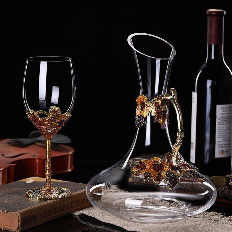 Enamel crystal wine glass suit household European style grape goblet foreign wine cup decanter wedding gift