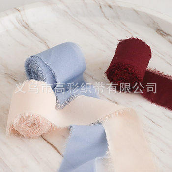 Ins Amazon hot selling shredded frayed ribbon ribbon Pearl yarn chiffon wedding bouquet decorative ribbon