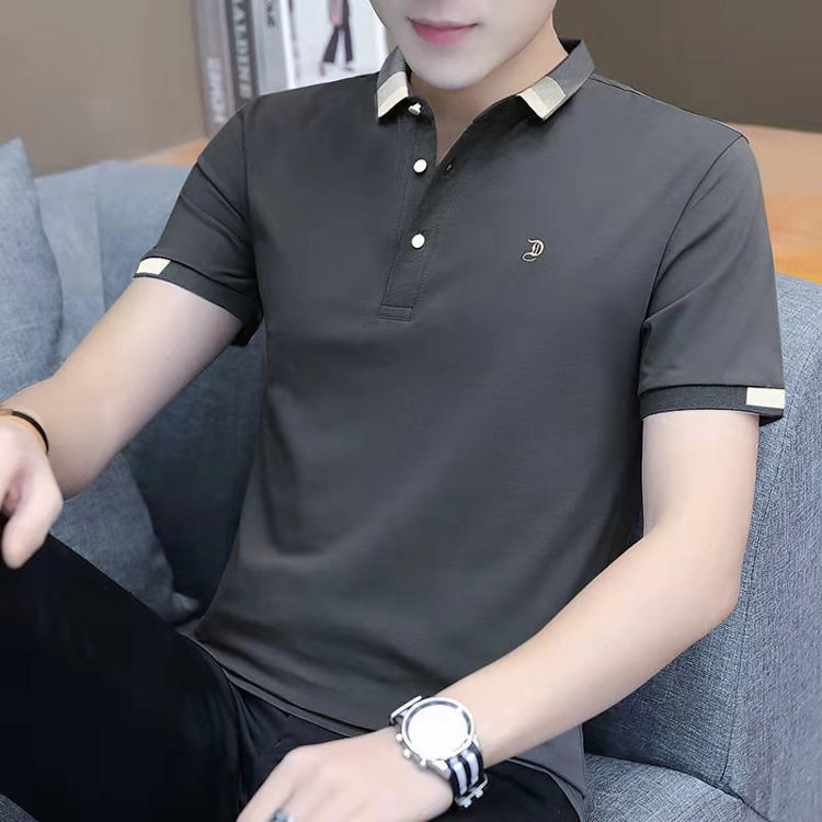 Men's Short-Sleeved T-Shirt Solid Color Slim-Fit Lel Men's Top 2024 Men's T-Shirt Clothes Men's Fashionable Polo Shirt T