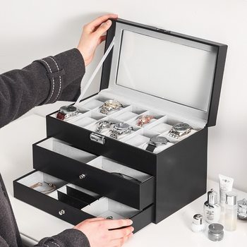 Spot Wholesale Three-Layer Glasses Watch Jewelry Storage Display Box Large Capacity Desktop Display Box Glasses Storage Box