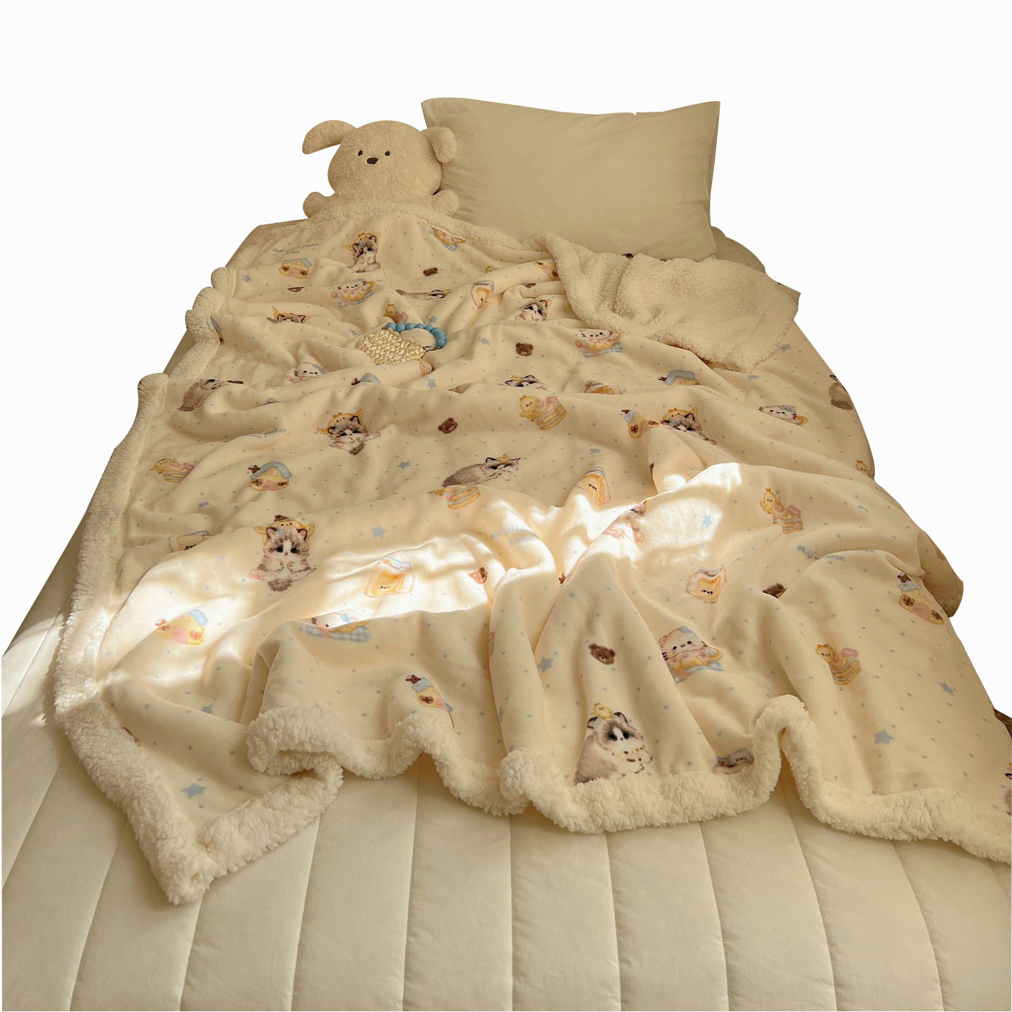 Cute Cat Cashmere Milk Velvet Casual Blanket Autumn and Winter Thickeneded Coral Velvet Sofa Blanket Girl Nap Blanket