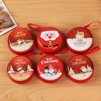 New tinplate coin purse Christmas round zipper bag cartoon coin key storage bag earphone box wholesale