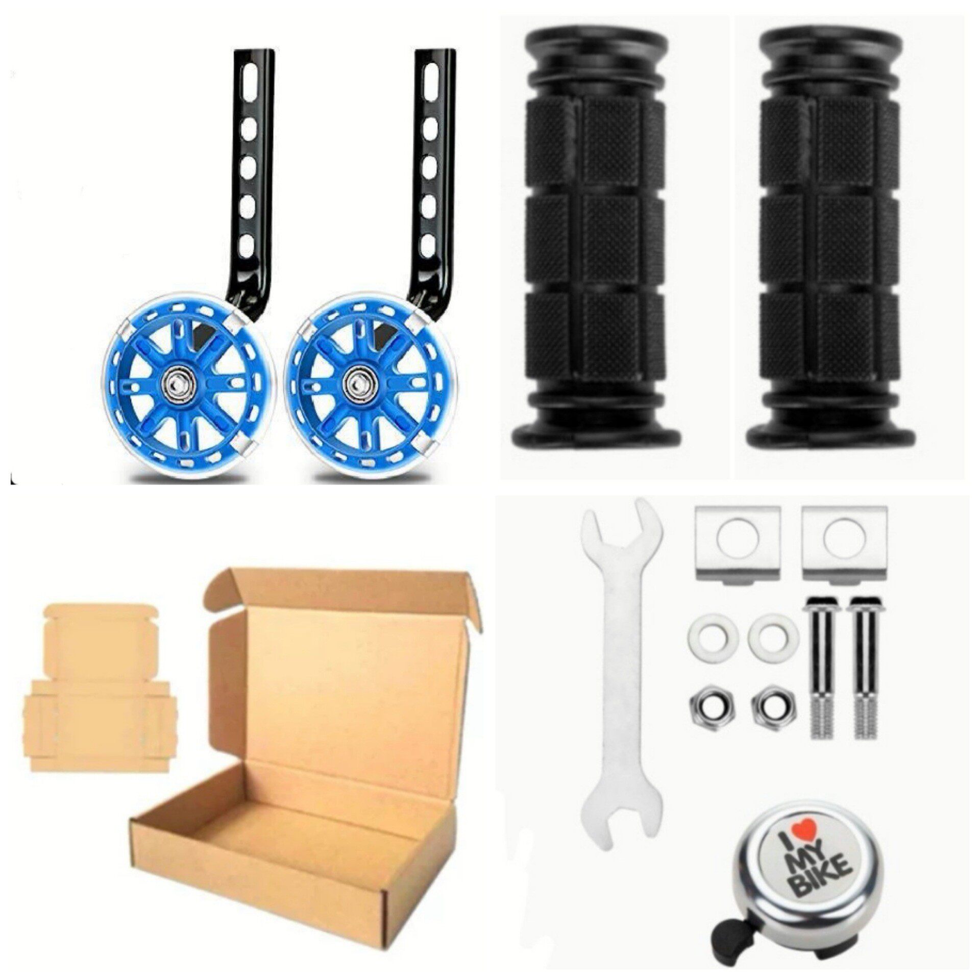 青い補助輪 + ハンドル + 鈴 + 紙箱