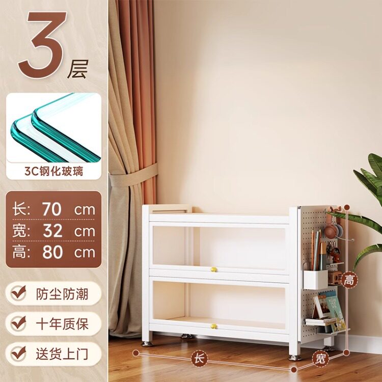 带门玻璃书柜钢制书架落地防尘铁皮手办展示柜家用储物柜收纳柜子