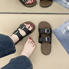 Summer New Slippers Women's Fashionable All-match Square Buckle Internet-famous Home Non-slip One-word Flops Outer Wear Flat Beach Shoes