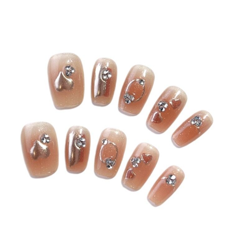 Fairy and desired autumn and winter chestnut nail patch ins wear nail finished product white handmade short fake nail patch