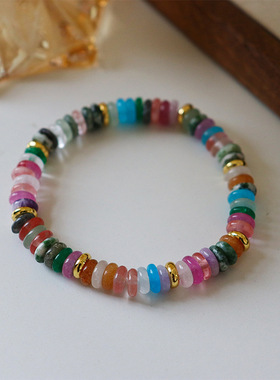 设计感欧美复古个性彩色天然石串珠手链女百搭多巴胺小众简约手串