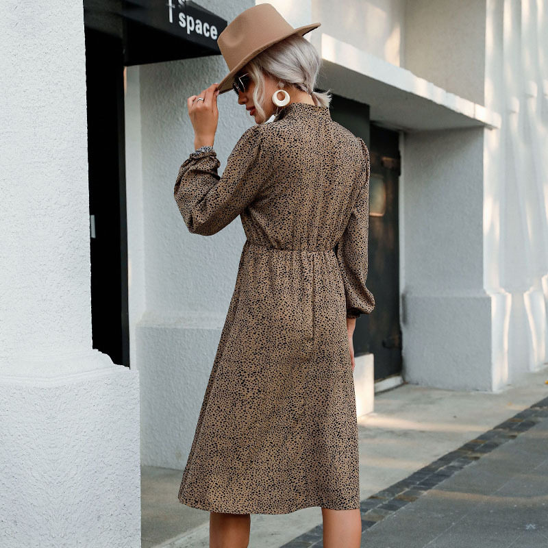Leopard Print Long Sleeve Dress Stylish Fall Fashion Versatile Layering Piece for Women Wholesale Available