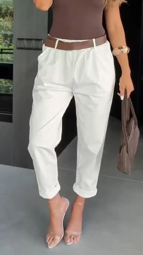 Womens Casual Slim Fit Solid Color Pants Pocket Design Versatile Style Summer Collection Wholesale Available
