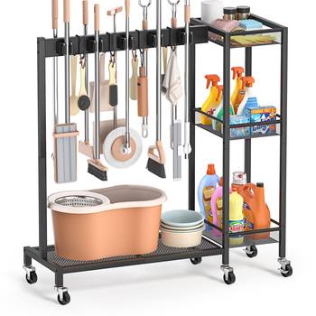 Cross-Border Broom Storage Rack with Wheels, Mop Hanging Rack, Garage Cleaning Tool Storage Bracket