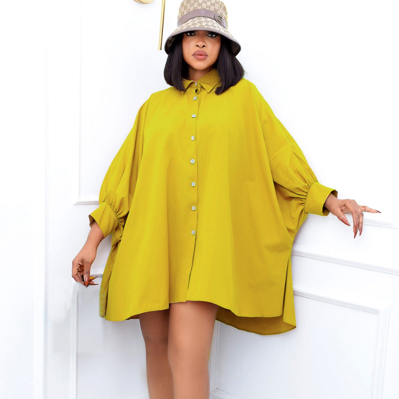 Loose Fit Solid Color Shirt Dress Elegant Collar Plus Size Spring Fashion Ideal for Casual or Formal Occasions
