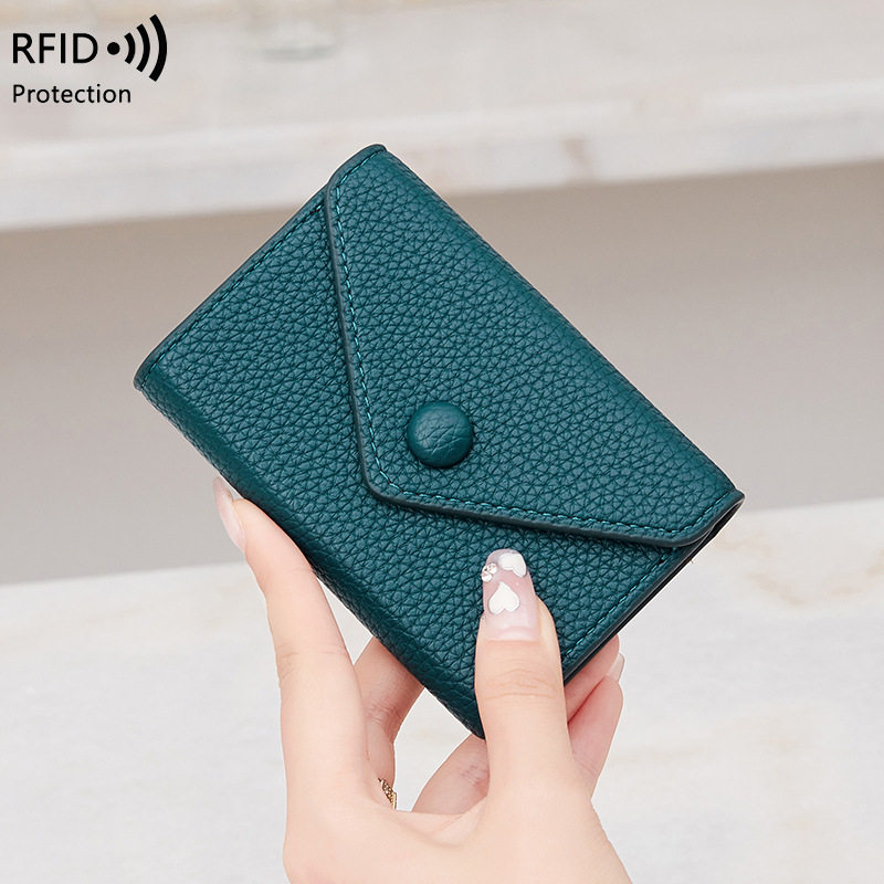 Cross-Border Trend 2023 New Style Pebbled Soft Leather Lightweight Portable Small Card Holder for Women Rfid Anti-Theft Brush Accordion Card Holder