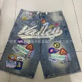 1980s/hot rhinestone embroidered shorts/dark blue