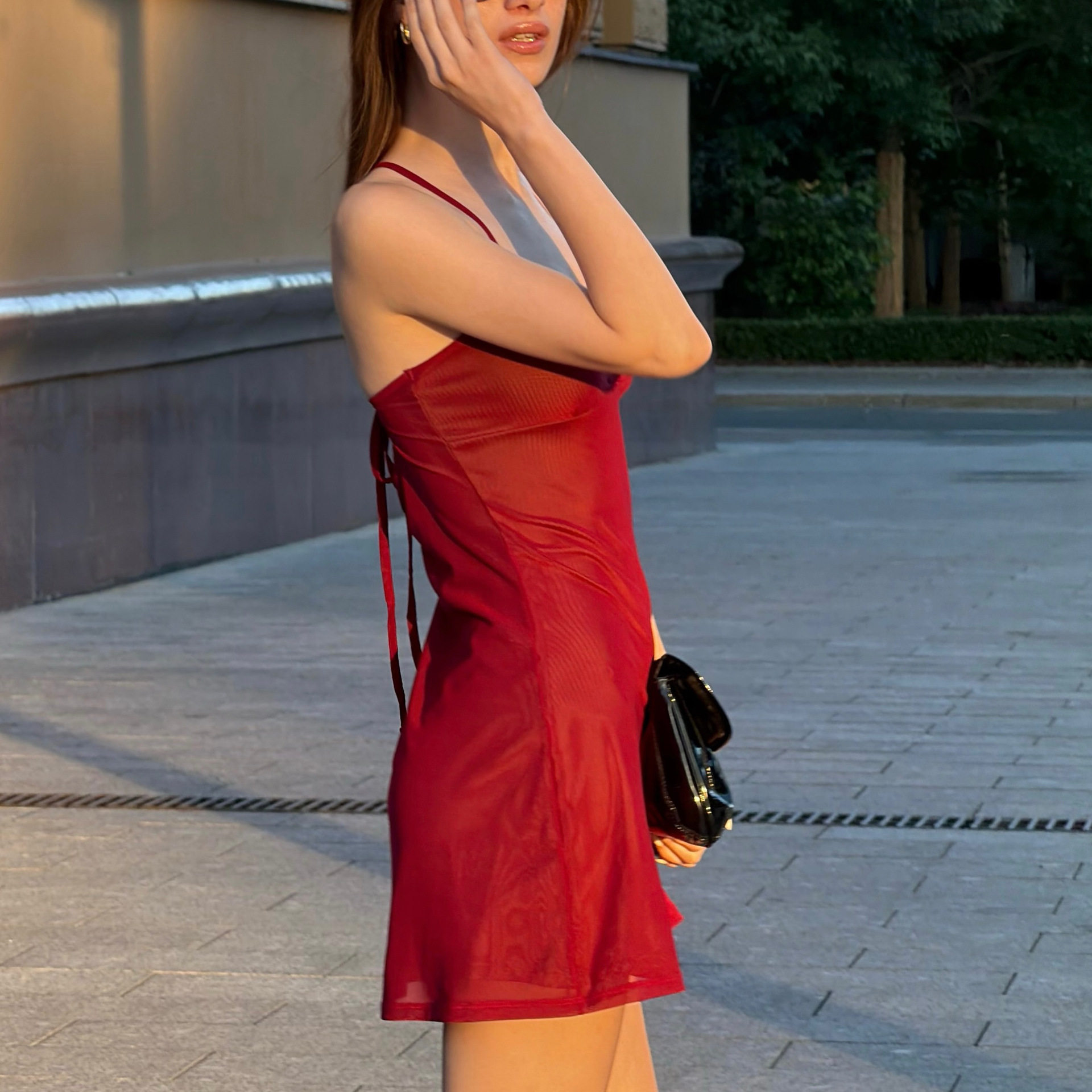 Summer Womens Dress Solid Color V Neck Slim Fit Backless Waist Defined Casual Street Style Wholesale Available