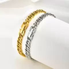 Titanium Steel Double-Woven Four-Sided Polished Chain European and American Men's Cuban Bracelet, Non-Fading, New Style, Simple Woven Design, Trendy and Unique