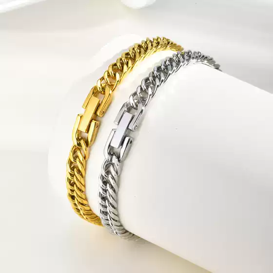 Titanium Steel Double-Woven Four-Sided Polished Chain European and American Men's Cuban Bracelet, Non-Fading, New Style, Simple Woven Design, Trendy and Unique