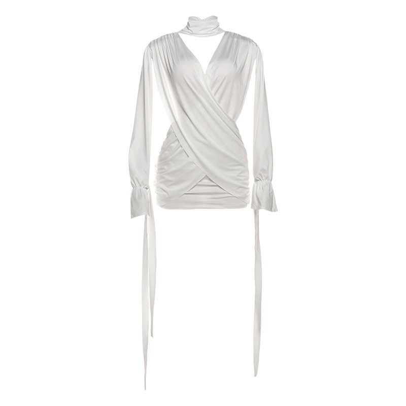 Womens Long Sleeve Bodycon Dress Hollow Out Deep V Neck Solid Color Sexy Design Autumn Winter Fashion Wholesale