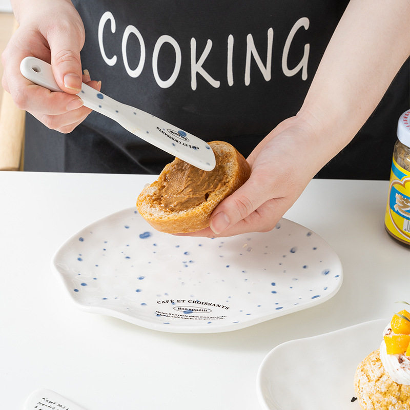 Korean blogger same style niche irregular dessert plate simple letter butter jam knife ceramic Western cheese plate