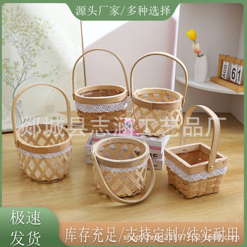 Handmade Bamboo Flower Basket for Living Room Decorative Small Ornaments Pastoral Wooden Waterproof Flower Wooden Piece Basket
