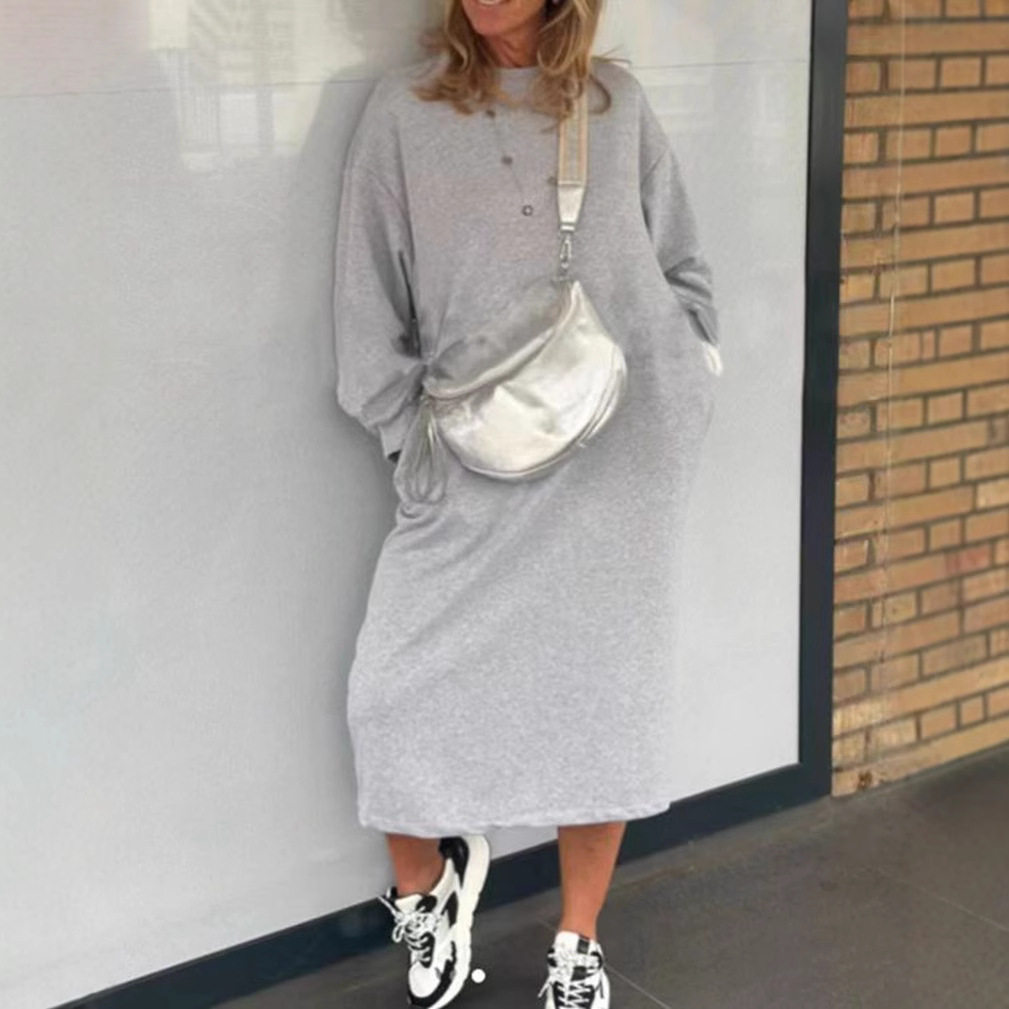 Loose Fit Long Sleeve Turtleneck Dress Solid Color Casual Style Autumn Winter Wear Wholesale Available