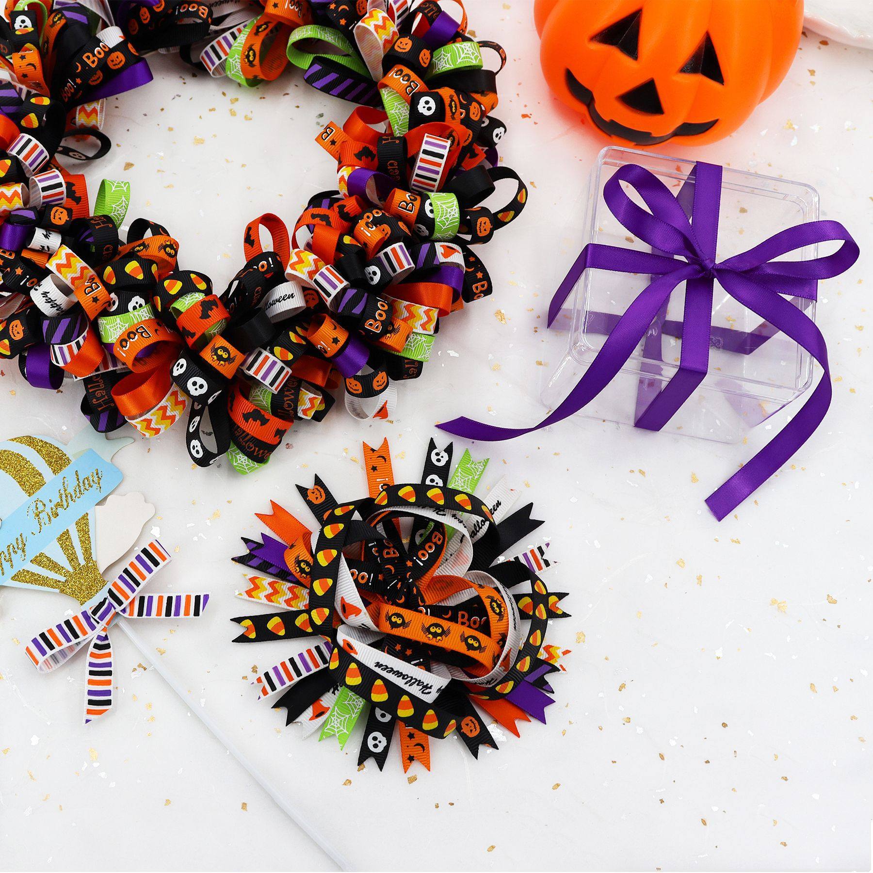 10mm Halloween Ribbon Halloween Party Scene Decoration Bow Headwear Material English Letter Solid Color Ribbon