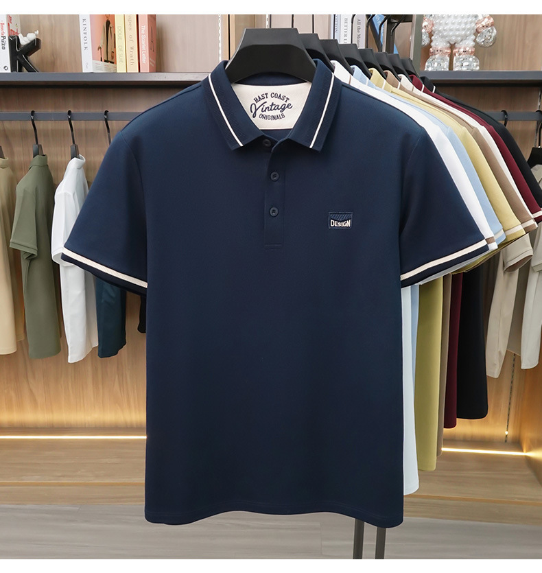 Áo polo nam tay ngắn cotton lưới co giãn thoáng khí chống nhăn — Màu đỏ táo tàu, màu đen, Mễ Hạnh, Xanh tím than
