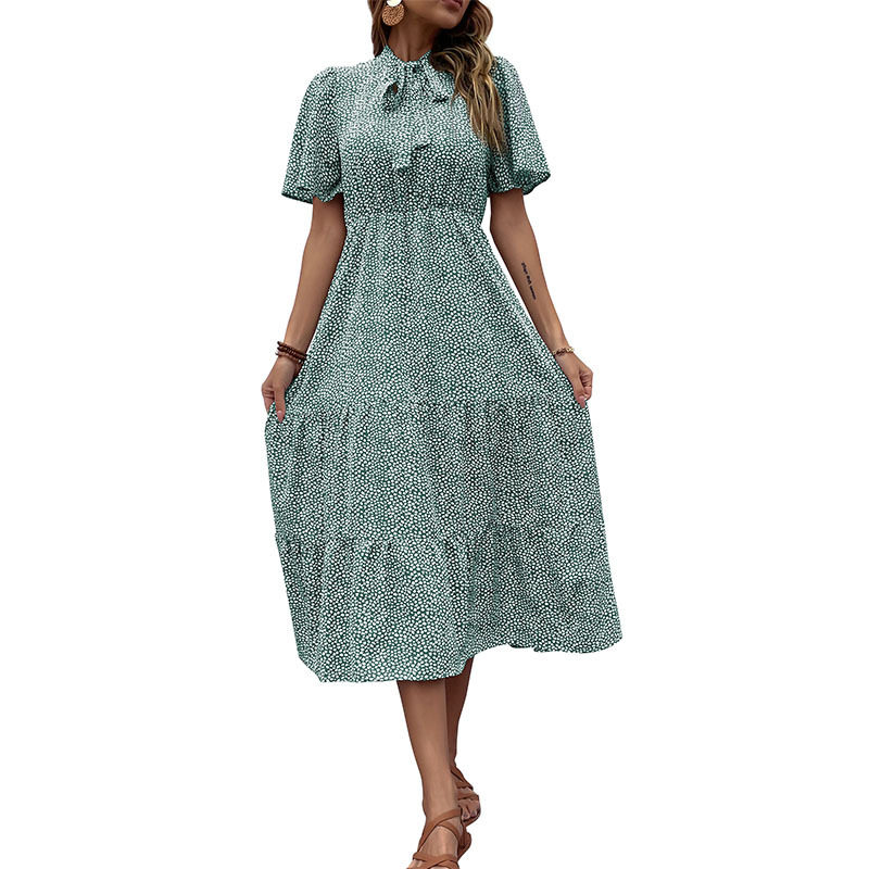 Floral Print Dress Summer Fashion Bow Tie Detail Elegant Style Wholesale Available low MOQ customizable
