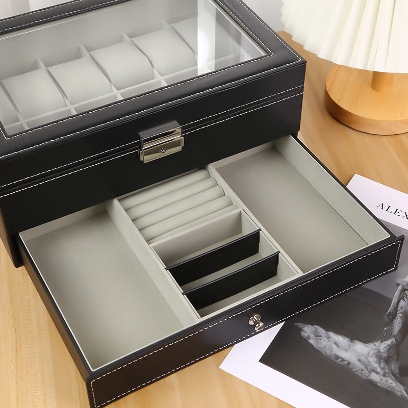 High-Quality Watch Box Double-Layer 12-Position Tempered Glass Skylight Watch Earrings Bracelet Jewelry Jewelry Storage Box