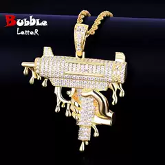 Cross-border European and American Hip-hop Hand-held Drip Gun-shaped Pendant Necklace Men's Copper Inlaid Zircon Hip-hop Trendy Jewelry