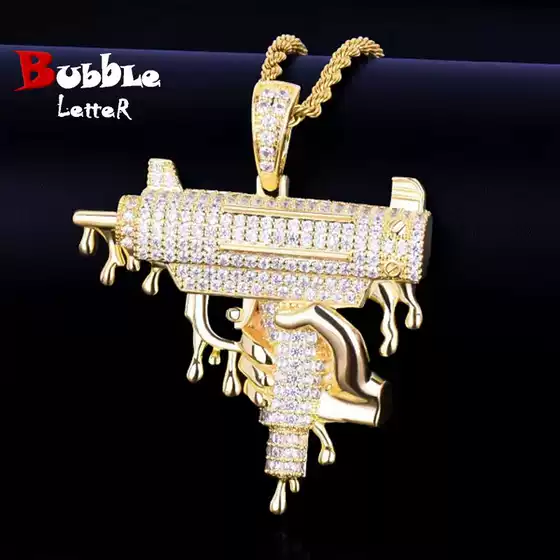 Cross-border European and American Hip-hop Hand-held Drip Gun-shaped Pendant Necklace Men's Copper Inlaid Zircon Hip-hop Trendy Jewelry