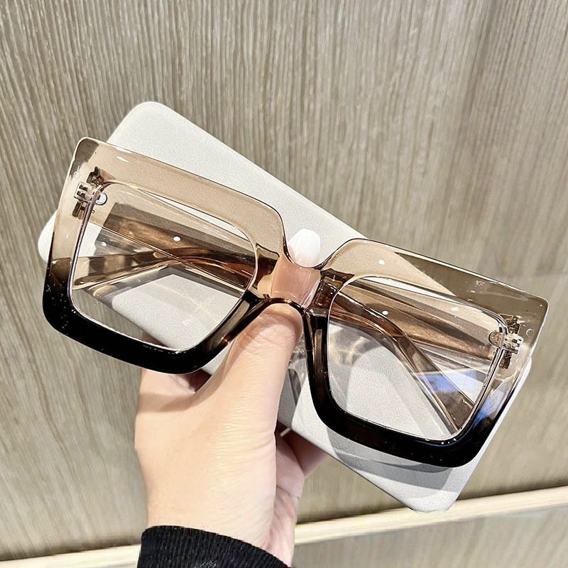 European and American fashion glasses frame square large frame simple flat mirror anti-blue cross-border ins concave shape glasses frame for women