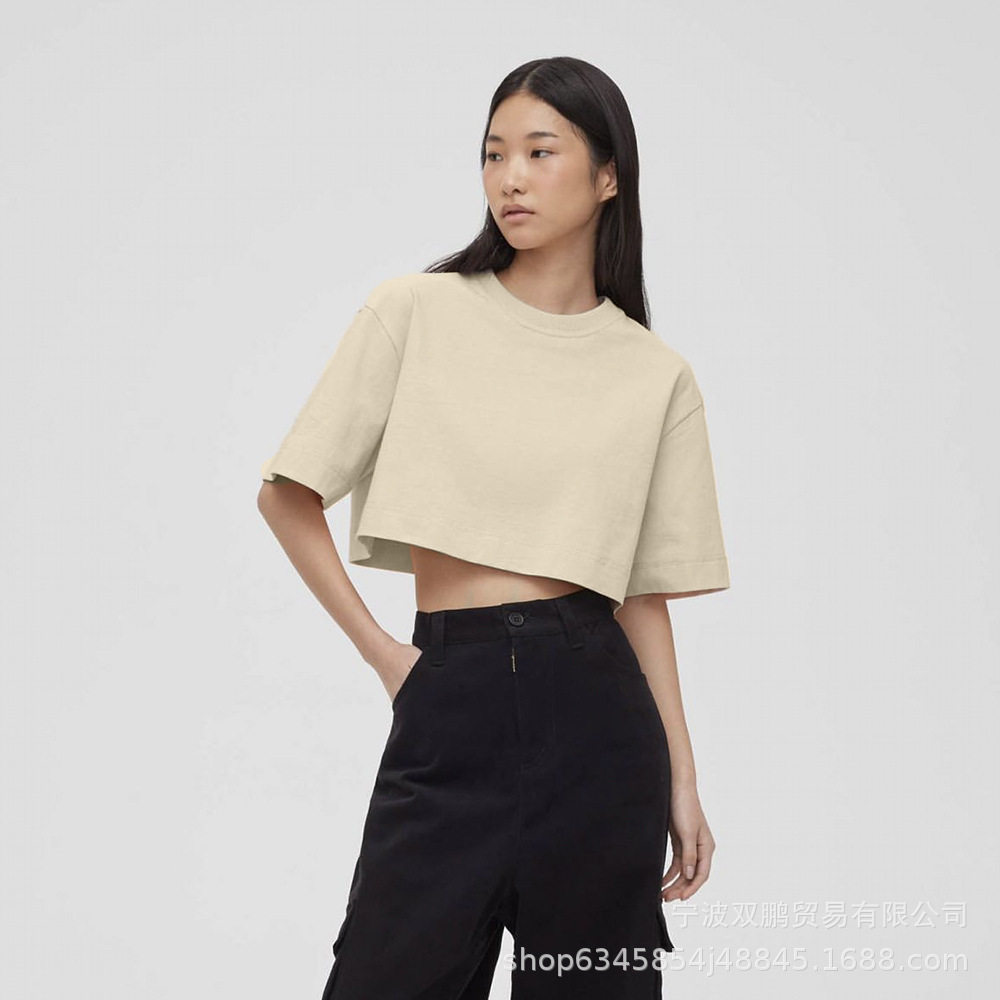 Womens Short Sleeve T Shirt Solid Color Y2K Style Cotton Fabric Casual Spring Summer Wear Wholesale Available