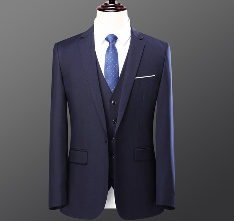 Bộ vest nam hai mảnh dáng ôm phong cách Hàn Quốc, lễ phục cưới và đi làm — Bộ áo và quần một cúc màu xanh navy, Bộ đồ màu xám một cúc (áo + quần), Bộ đồ đen một cúc (áo + quần), Bộ đồ hai cúc màu xanh tím than (áo + quần)