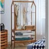 Solid Wood Pull Basket Coat Rack Cherry Wood Floor Spring and Summer Bedroom Clothes Rack Bedside Clothes Storage Household Clothes Hanger